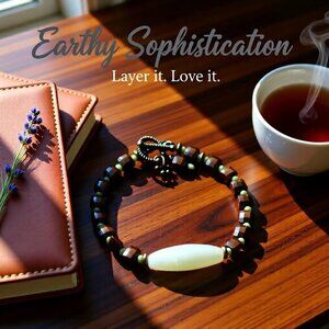 Handmade! Slim Jade & Bronze Tile Bracelet ~ Quiet Spring Sophistication